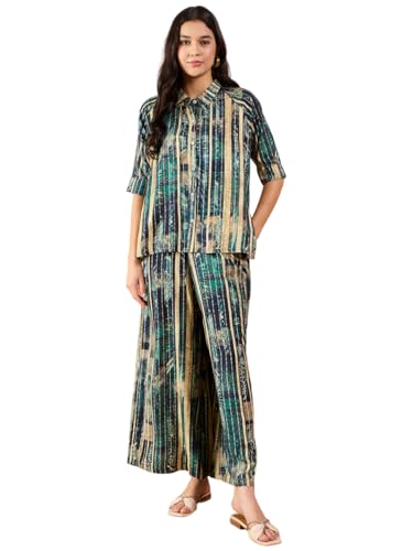 Image of Modeve Women Shirt Palazzo Foil Print Co-Ord Set