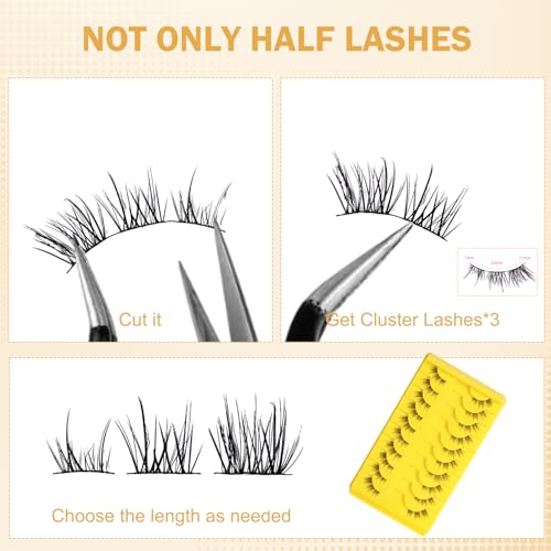 Image of 10 Pairs Half Eye Lashes for Women, 11mm Natural False Eyelashes with Thin Band, Fluffy Volume Fake Lashes, Lightweight and Reusable Wispy Eyelash