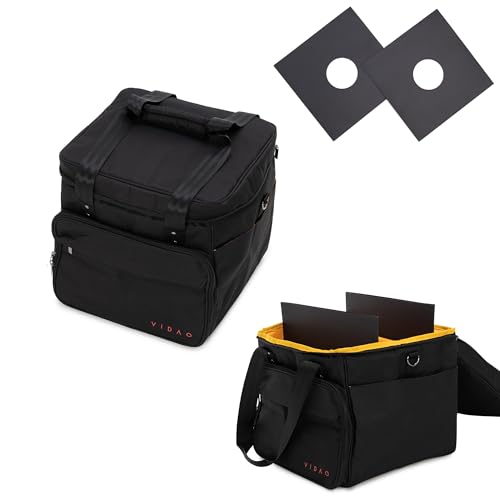 VIDAO Vinyl Record Bag - Carry Case for 12 Albums & Singles - Holds 60 LP Records - Includes 2 Cardboard Sleeves & Vinyl Cloth
