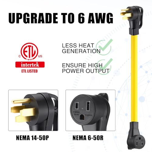 Image of Tellegloww 3ft NEMA 14-50P to 6-50R 50Amp 6 AWG Welder Extension Cord 14-50P Male to 6-50R Female 50Amp 4 Prong RV Generator to 3 Prong Welder Power Adapter, STW 6 AWG /3C, ETL Listed