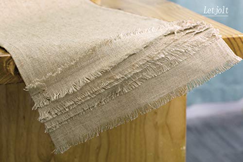 Letjolt Linen-Cotton Table Runner Fabric Tassel Lace Table Decor Farmhouse Runner Dinner Wedding Birthday Party, 12x72 Inches