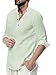 Herren Hemd Baumwolle Leinenhemd Langarm Stehkragen Hemd Freizeit Sommer Hemd Shirts, Grün, L