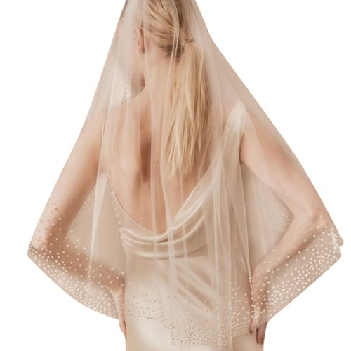 Mantilla de perlas de velo exclusiva con tachuelas finas para novia