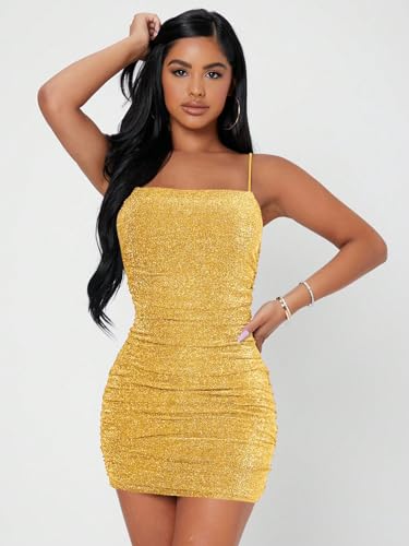 Image of Floerns Women's Glitter Sleeveless Ruched Party Clubwear Bodycon Mini Dress