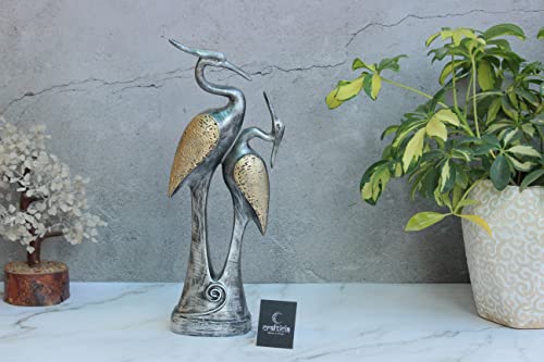 Image of Resin Kissing Swan Duck Pair Showpiece Love Birds Crane Figurine for Home Decor (11X35 cm, Silver)