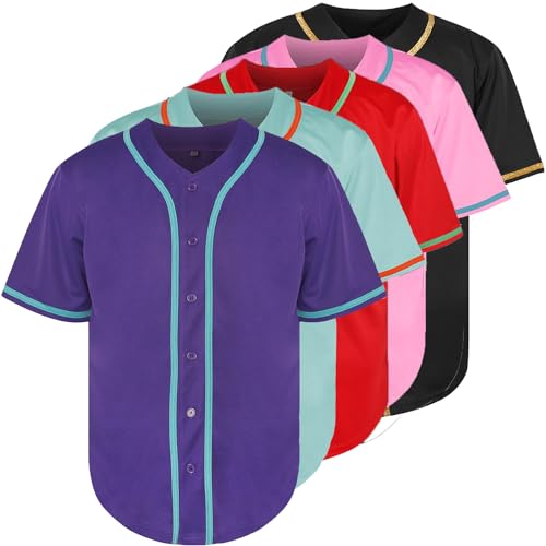 T-shirt de baseball violet boutonné à manches courtes en taille XXL pour homme style hip-hop