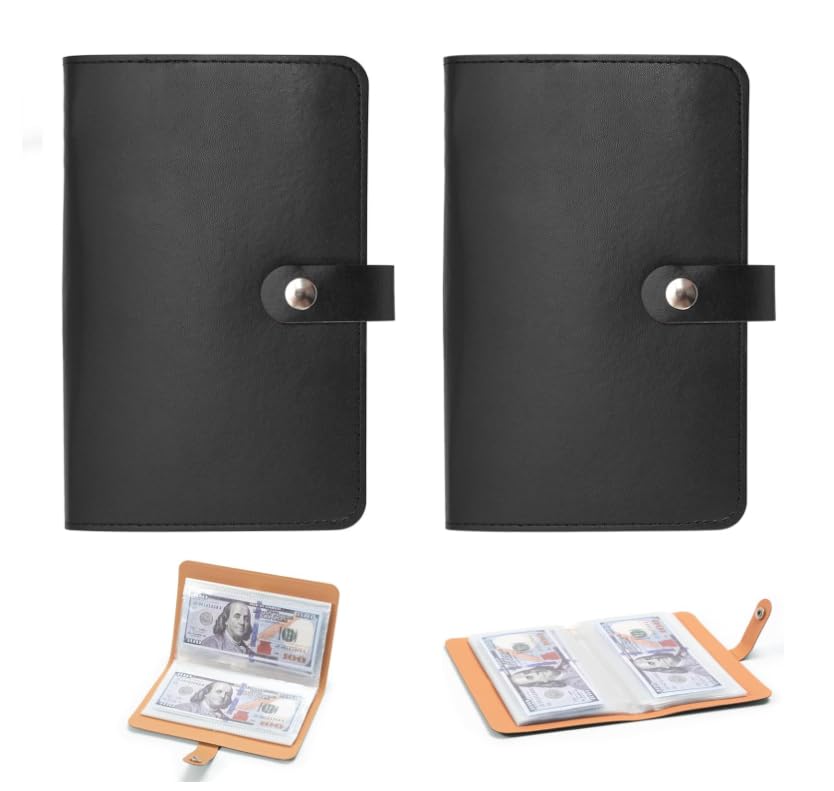2Pcs 100 Envelopes Saving Challenge Book, 2026 New Money Saving Wallet, Money Wallets for Saving, Budget Binder Money Envelopes, Cash Wallet for Home Office and Couples Budgeting (Black)
