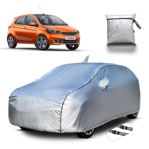 Image of Continental [SilverGuard] Dual Belts Extra Protection Tata Tiago Car Cover (2024-2026) Build with Triple Stitched,Waterproof & Dustproof Car Cover for Tiago (Metallic Silver).
