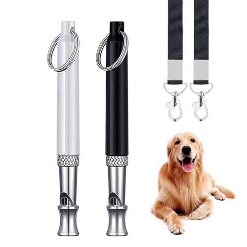 OUDQFCJ 2 Pezzi Fischietto a Ultrasuoni Silenzioso per Cani, Antiabbaio per Cani, Cordino Regolabile, Ideale per Addestramento Cani, Richiamo e Controllo Dell'Abbaio, Ultrasuoni per Cani
