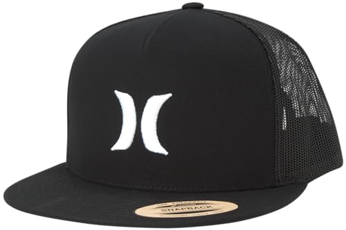 Image of Hurley Men's Caps - Flat Brim Mesh Panel Baseball Cap Trucker Hat - Snap Back Hats for Men