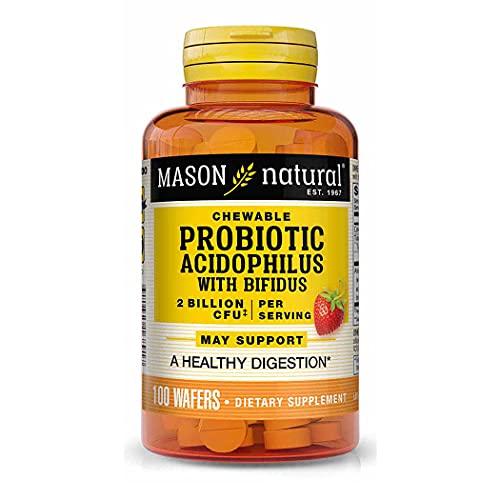 Mason Natural Probiotic Acidophilus with Bifidus 2 Billion CFU Per Serving- A Healthy Digestion, Improved Gastrointestinal Health, Strawberry Flavor, 100 Chewable Wafers