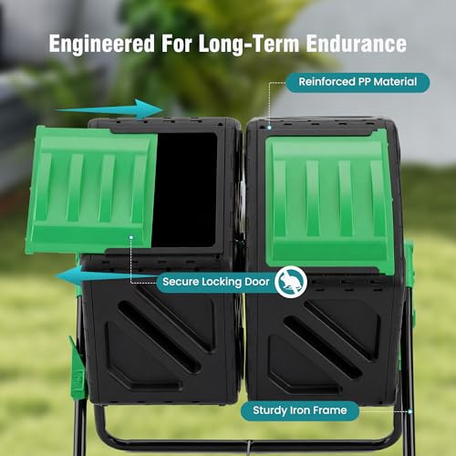 image for OLIXIS Compost Bin Outdoor 37 Gallon, Separated Dual Chamber Composter