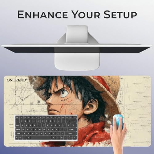 Image of ON TREND Anime Series Printed Mouse pad with Anti-fray Stitching, Waterproof Surface & Non-Slip Rubber Base Gaming Mouse Mat for Laptop, Computer & Desk (Large Extended -23x11 Inch) (Wanted Luffy)