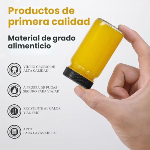 Miniatura 2 de Kaheign 12 Piezas Botes De Vidrio Con Tapa Hermética, 60ml Botella Transparente Para Chupitos De Zumo Frasco Reutilizable De Boca Ancha Para Jengibre Wellness Shot Zumos Muestras Whisky Negro