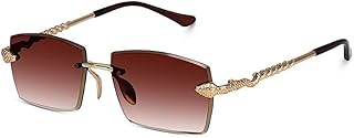 GRACY RIMS Retro Luxury Rimless Sunglasses – UV400 Diamond Cut Rectangular Lenses with Snake Design Arms for Men &amp; Women