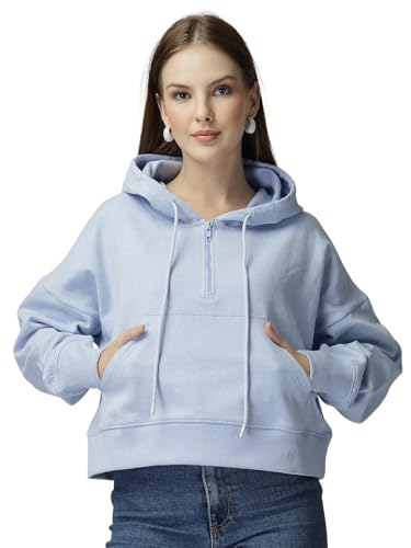 Image of Unifirnge Casual Wear Solid Crop Zipper Jacket Hooded Neck Full Sleeves Hoodie for Women Hoodies Women Stylish Sweater for Woman Stylish Cotton Blend Fleece Hoodie Winter wear Hood Regular Fit