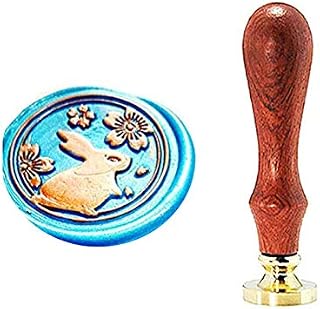 YGHM Rabbit Sakura Flower Wax Seal Stamp Elegangt Natural Rosewood Handle Sealing Wax Stamp Kit Gift Wine Package Wedding Invitations Card Envelope Letters Seal Stamp