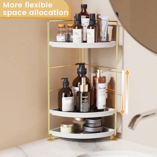 Image of 3-Tier Bathroom Organizer Countertop, Corner Bathroom Counter Organizer, Makeup for Vanity Skincare Organizers and Storage, Kitchen Counter Organizer Perfume Organizer (Gold)