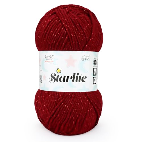 Image of Ganga Acrowools Acrylic Starlite, 99% Anti Pill Yarn 1% Metal, Hand Knitting Yarn Oekotex Class1 Certified (Stl010 - Bright Red), 100 Gram