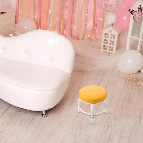 LIFKOME Butaco giratorio 360° con ruedas universales, asiento de pedicura naranja de baja altura, ligero y resistente para salón y hogar miniatura 5
