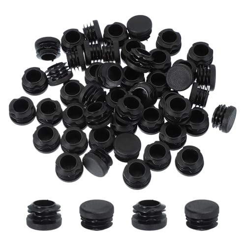 Image of PATIKIL 1 Inch Plastic Tubing End Caps, 50 Pcs Round Hole Plug Insert for Round Iron Pipe Chair Leg Table Bookshelves Patio Furniture, Black