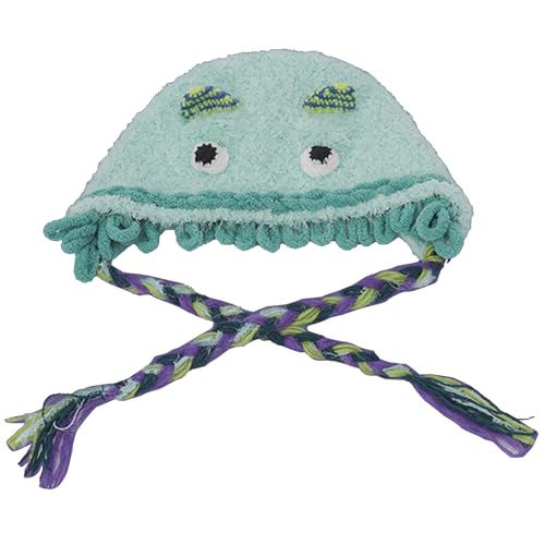 Lovely Knitted Plush Monsters Hat for Skiing Hiking Size Lady Windproof with Braid Ear Flap Lake Blue