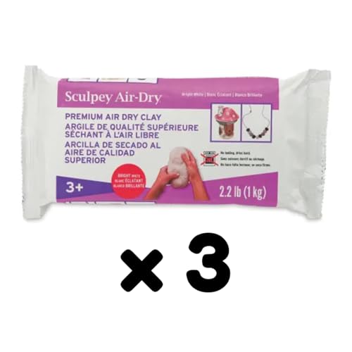 Image of Sculpey Air-Dry, Premium Air Dry Clay, Bright White, No Baking Required, 2.2 lb. (1 kg), Pack of 3, 6.6 lbs. Total