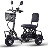 Patinete eléctrico plegable de 3 ruedas para adultos y ancianos, dispositivo móvil compacto resistente con rango de batería extendido, cargador y canasta, silla de ruedas eléctrica portátil y apta