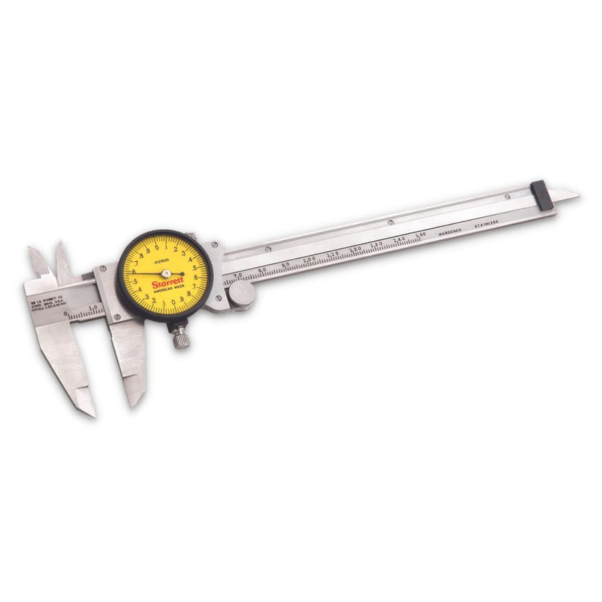 Starrett 120 Series Dial Slide Calipers for Accurate Measurement with Fitted Plastic Case and SLC - White Face, 0-150mm Range, 0.02mm Graduations - 120AM-150 W/SLC