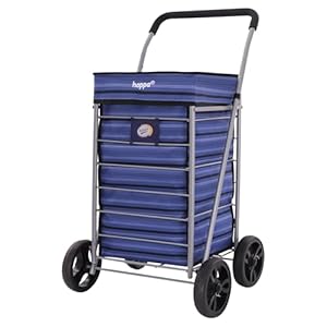 Hoppa Lightweight 4-Wheel Premium 2024 Model Folding Shopping Trolley Extra Large 75.6L Capacity Shopping Trolley Bag, 95cm, 4.8kg, Push/Pull (Blue Stripes)