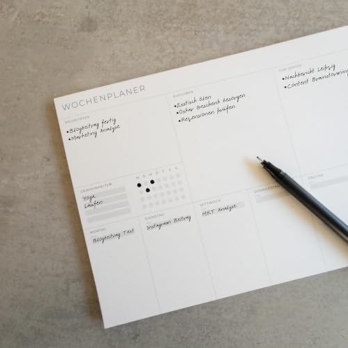 Wochenplaner Block | modern & minimalistisch | 50 Seiten | Recycling-Papier | mit Habit Tracker | To-Dos, Prioritäten & Wochenplan | nachhaltig in Deutschland hergestellt