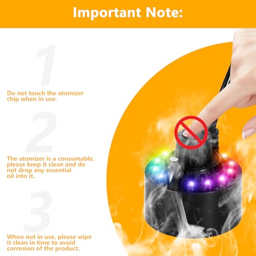 Ultraschall Vernebler, Mini Nebelmaschine mit 12 LED-Licht Nebler Fogger Leiser Zerstäuber 24V Nebelhersteller für Teich, Aquarium,Halloween Pumpkin und Hexentopf mit Spritzwassergeschütztem Zubehör