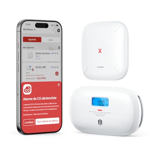 X-Sense Détecteur de Monoxyde de Carbone Connecté, Détecteur de CO avec SBS50 Station de Base, Compatible avec l'Appli X-Sense Home Security, XC0C-