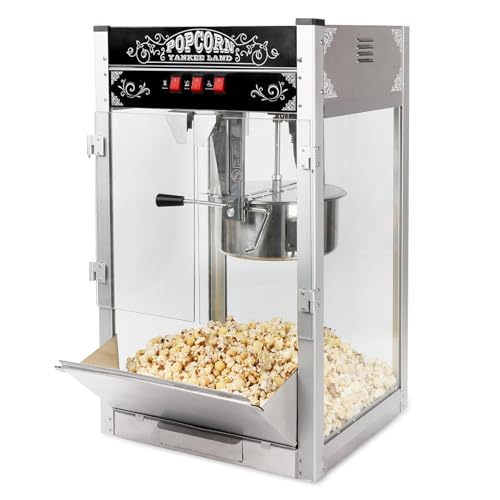 Nyddle Commercial Popcorn MAKER Machine, 16 Oz Kettle, 1440 W Countertop Popcorn Maker for 80 Cups per Batch, Theater Style Popcorn Maker Machine with 3-Switch Control Steel Frame Tempered Glass Doors