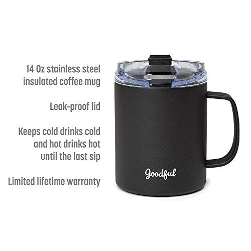 Goodful Caneca de viagem, isolamento de aço inoxidável, parede dupla, copo de café selado a vácuo co