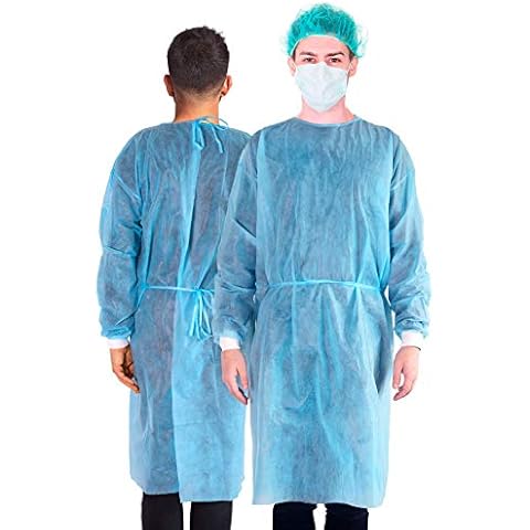 MEDD MAX WE SUPPLY WE CARE Disposable Isolation Gowns with Long Sleeve, Knit Elastic Cuffs, Fully Closed Double Tie Back – Lightweight Breathable, Fluid Resistant, Unisex, Blue (Pack of 50) Cover