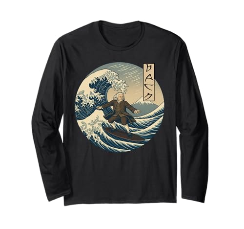クラシック音楽家JSバッハ浮世絵サーフィン 長袖Tシャツ