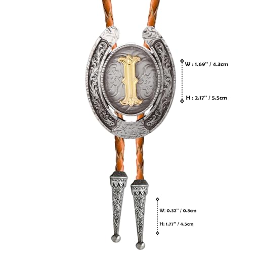 Image of Vintage Western Cowboy Monogram Initial Letter Bolo Tie for Men | Premium brown braided leather, adjustable sliding clasp, anti-tarnish alloy pendant, versatile A-Z western bolo tie