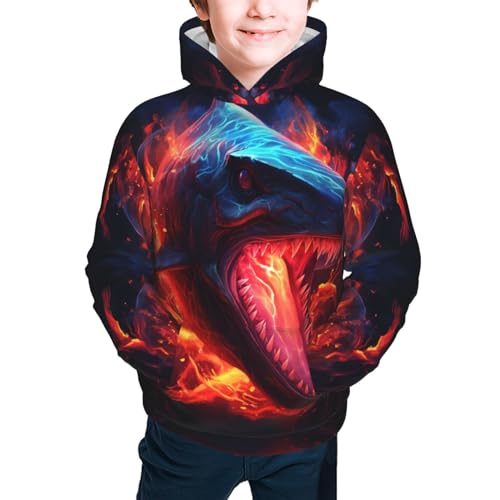 Shark Flame Youth Long Sleeve Pocket Hoodie Sweatshirt Kids Pullover Hooded Tops2