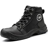 NBUUNBU Steel Toe Work Boots for Men Safety Work Shoes Slip Resistant Abrasion Resistance Leather Insulated Indestructible Boots Breathable Construction Footwear Black