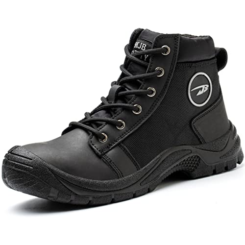 NBUUNBU Steel Toe Work Boots for Men Safety Work Shoes Slip Resistant Abrasion Resistance Leather Insulated Indestructible Boots Breathable Construction Footwear