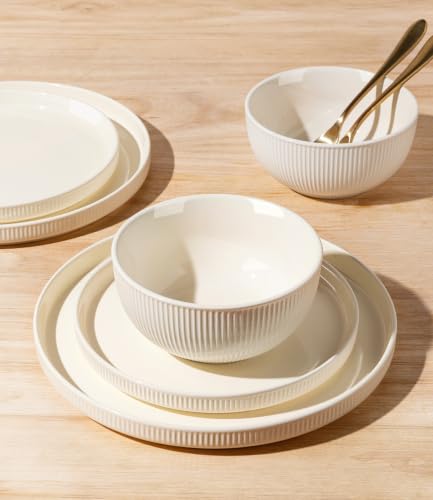 Image of TheTerra Ceramic Dinnerware Set for 4, 12-Piece Plates and Bowls Set