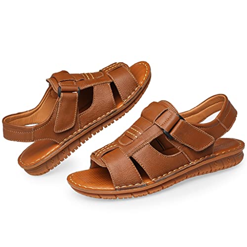 Men Sandals Hollow Out Breathable Genuine Leather Casual for Driving Flat Men Sandals(40)2