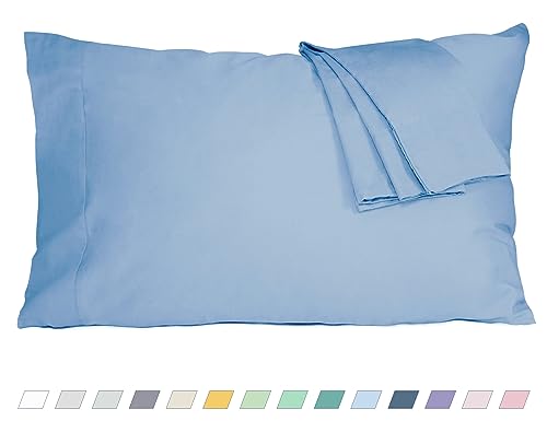 Pillow Cases, Standard Queen Size Cotton Percale Weave Pillowcases, Pre-Shrunk Breathable and Hypoallergenic Pillowcases, Set of 2 (2 Piece Standard/Queen 20 Inch x 30 Inch, Placid Blue)