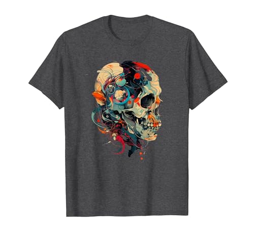 Image of Skull - Colourful Abstract Design T-Shirt, Men, Dark Heather Grey, 3X-Large