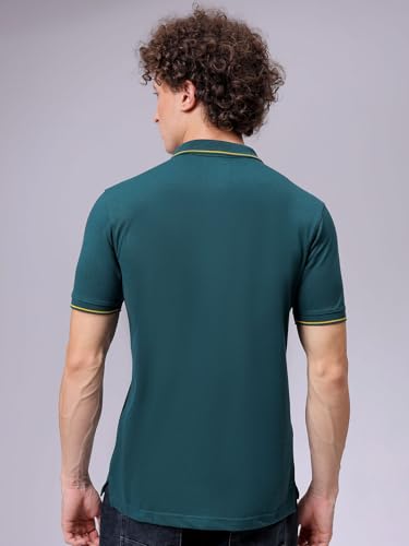 Image of The Indian Garage Co Men Slim Fit Solid Polo Neck Half Sleeves Tshirt