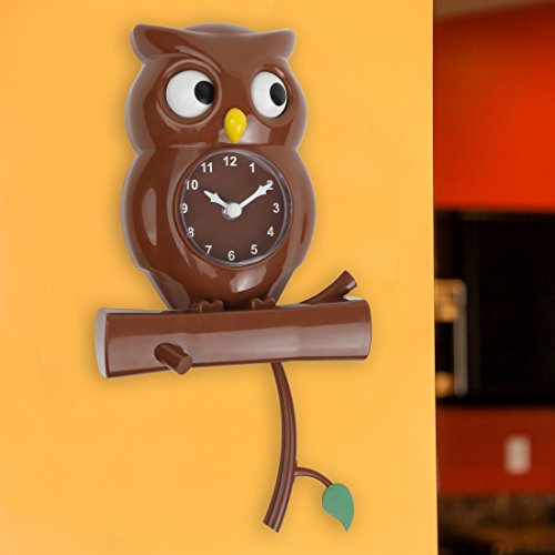 Lily's Home Pendulum Owl Clock With Revolving Eyes And Swinging Branch, Battery Powered And Wall Mountable, Wonderful And Whimsical Addition To Themed Bedroom Décor, Brown (15 Inches) #TOP5