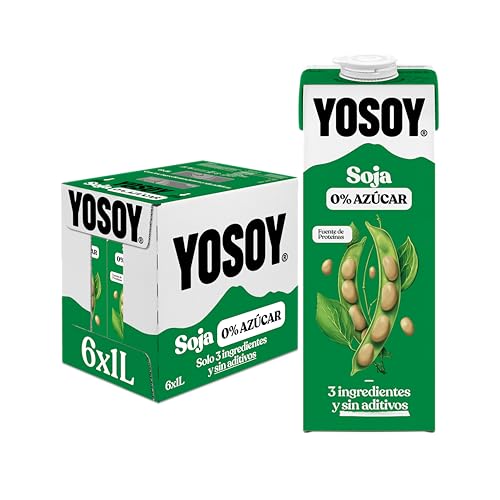 YOSOY Bebida Vegetal de Soja 0% Azúcar - sin gluten, pack de 6 x 1L