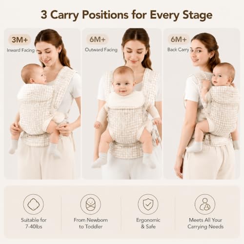 Image of Baby Carrier Newborn to Toddler,Cotton Infant Carrier,7-40lbs Baby Carrier