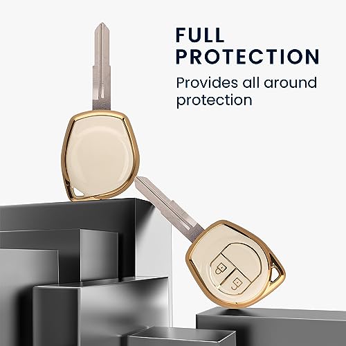 kwmobile Key Cover Compatible with Suzuki 2 Button Car Key - Car Key Fob Case Protector - White/Gold, white / gold - Image 2